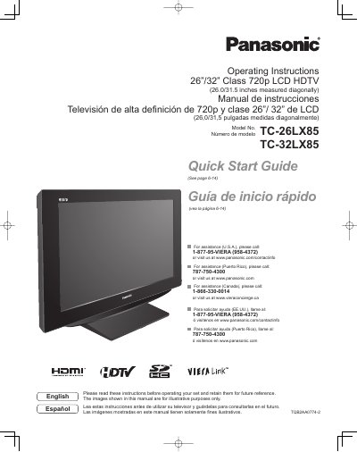 Panasonic TC-26LX85 TC-32LX85 720p LCD HDTV Operating Instructions - cover page