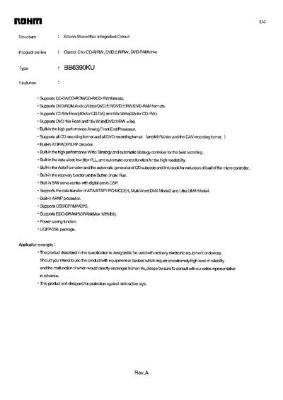 ROHM BB6390KU Control IC Datasheet - cover page