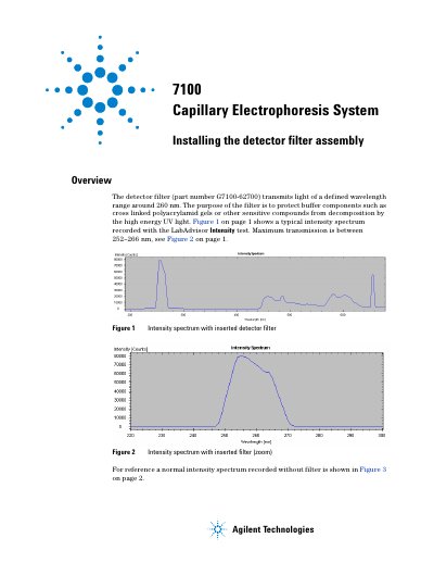 Agilent Technologies 7100 Capillary Electrophoresis System Installing the detector filter assembly - cover page