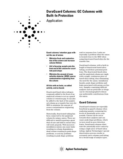Agilent Technologies DuraGuard Columns Application Note - cover page