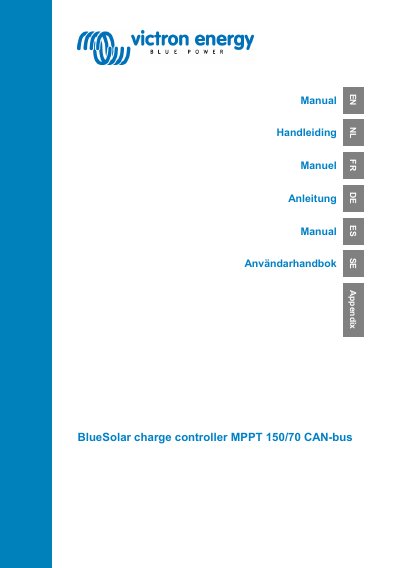Victron Energy BlueSolar MPPT 150/70 CAN-bus Charge Controller User Manual cover