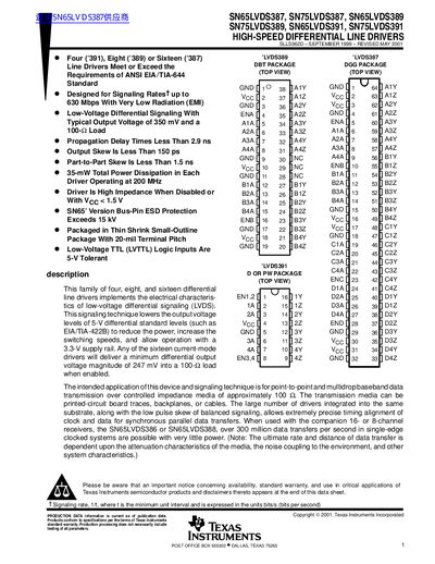 Texas Instruments SN65LVDS387/SN75LVDS387/SN65LVDS389/SN75LVDS389/SN65LVDS391/SN75LVDS391 High-Speed Differential Line D - cover page