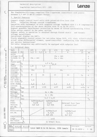 Lenze Simplatron 471-475 Controllers Technical Description - cover page