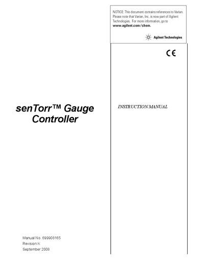 Agilent senTorr Gauge Controller Instruction Manual - cover page