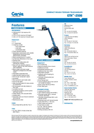Genie GTH-2506 Compact Rough Terrain Telehandler Specification Sheet - cover page