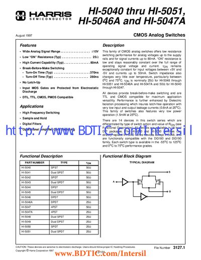 HARRIS Semiconductor HI-5040 thru HI-5051 HI-5046A HI-5047A - cover page