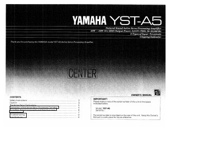 Yamaha YST-A5 Active Servo Processing Amplifier Owner's Manual - cover page