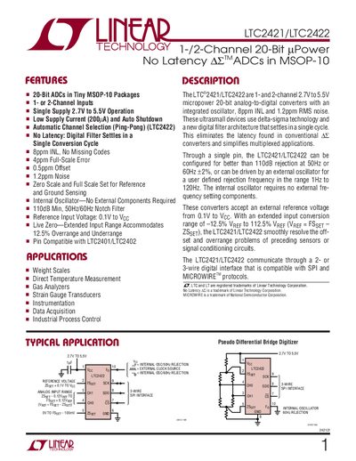 Linear Technology LTC2421/LTC2422 User Manual - cover page