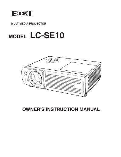 EIKI LC-SE10 Multimedia Projector Owner's Instruction Manual - cover page