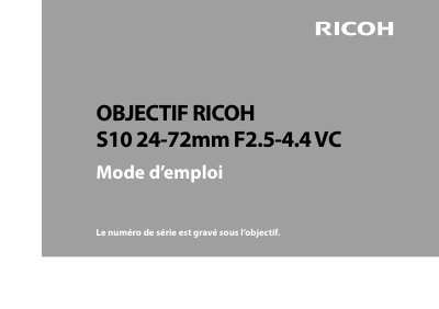 Ricoh S10 24-72mm F2.5-4.4 VC Lens User Manual - cover page