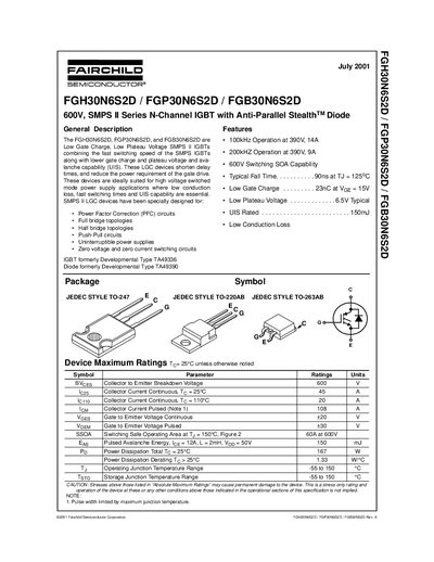 Fairchild FGH30N6S2D FGP30N6S2D FGB30N6S2D IGBT Handbook - cover page
