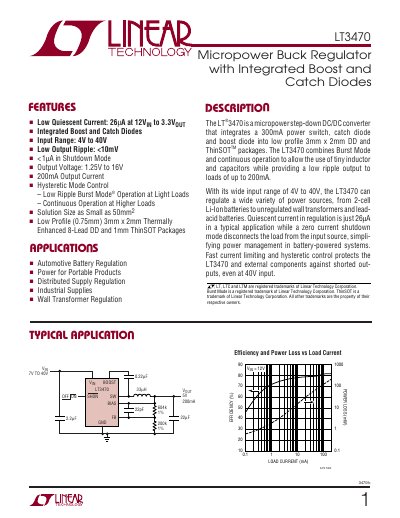 Linear Technology LT3470 Micropower Buck Regulator Datasheet - cover page