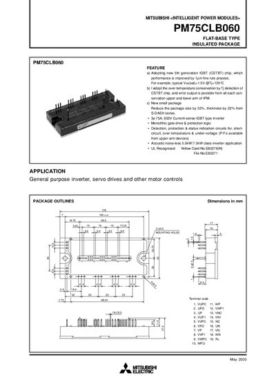 Mitsubishi Electric PM75CLB060 Intelligent Power Module User Manual - cover page