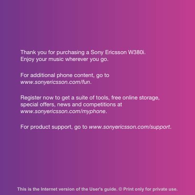 Sony Ericsson W380i Walkman Phone User Guide - cover page