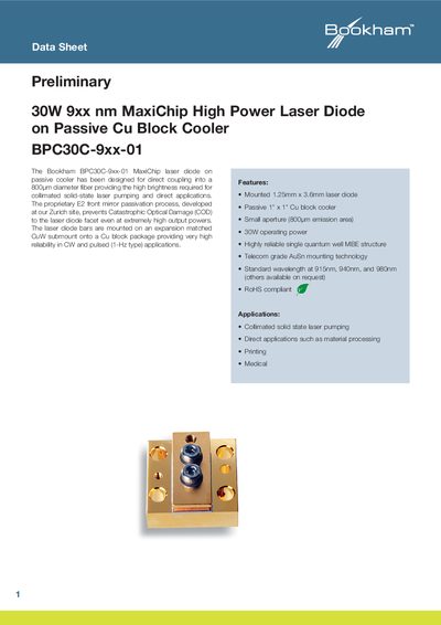 Bookham BPC30C-9xx-01 MaxiChip Laser Diode Data Sheet - cover page