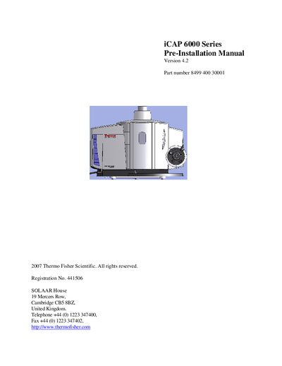Thermo Fisher Scientific iCAP 6000 Series Pre-Installation Manual - cover page