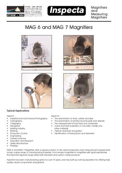 Pyser‑SGI MAG 6 & MAG 7 Magnifiers Product Leaflet - cover page