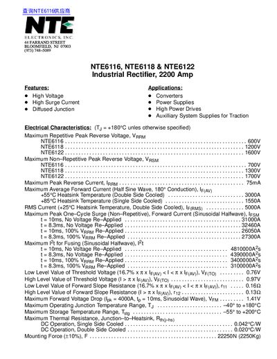 NTE NTE6116 NTE6118 NTE6122 Industrial Rectifier 2200 Amp Manual - cover page
