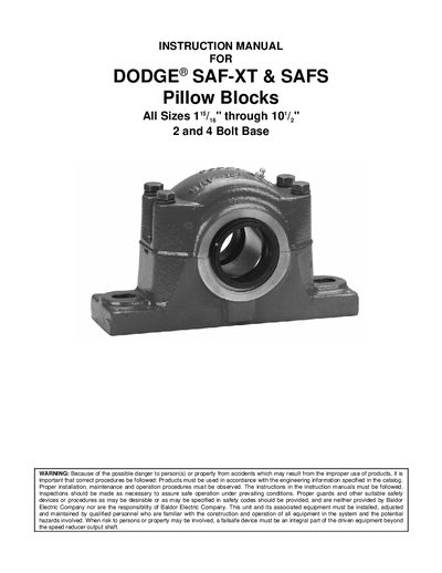 Dodge SAF-XT & SAFS Pillow Blocks Instruction Manual - cover page