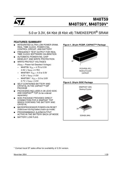 STMICROELECTRONICS M48T59 M48T59Y M48T59V* Manual - cover page