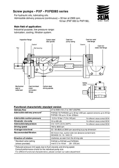 Seim PXF-PXFE083 Series Screw Pump Datasheet