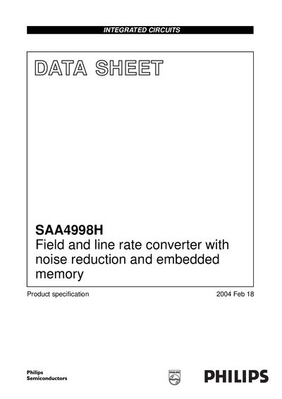 Philips SAA4998H Field and Line Rate Converter Datasheet - cover page