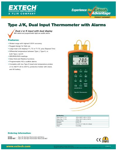 EXTECH 421502 ................Type J/K Dual Input Thermometer with Alarms 421502-NIST ......Type J/K Dual Input Thermometer/ Alarms with NIST Guide - cover page
