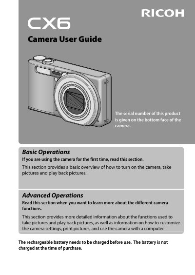 Ricoh CX6 Camera User Guide - cover page