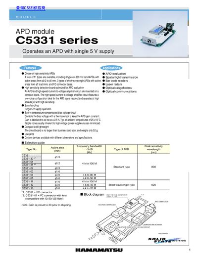 Hamamatsu C5331 Series APD Module Datasheet - cover page