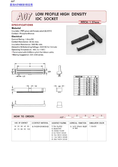 A07 Low Profile High Density IDC Socket Datasheet - cover page