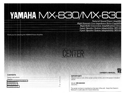 Yamaha MX-830/630 Stereo Power Amplifier Owner's Manual - cover page