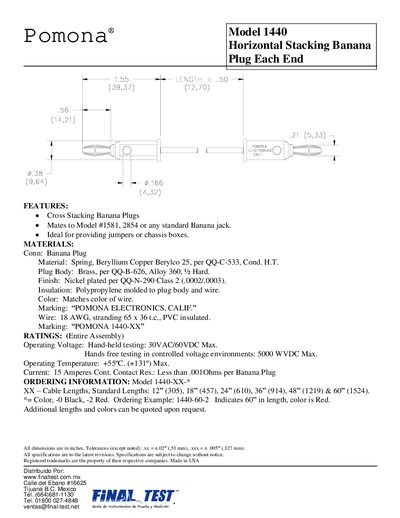 Pomona 1440 Horizontal Stacking Banana Plug Datasheet - cover page
