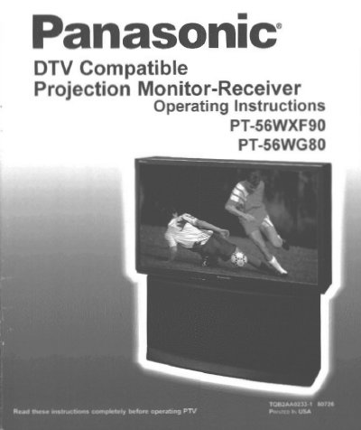 Panasonic PT-56WXF90/PT-56WG80 Projection Monitor Receiver Operating Instructions - cover page