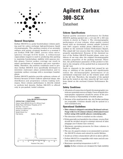 Agilent ZORBAX 300 SCX Column Datasheet - cover page