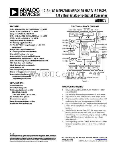 Analog Devices AD9627 Datasheet - cover page