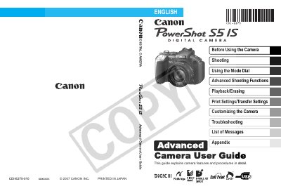 Canon PowerShot S5I Camera User Manual