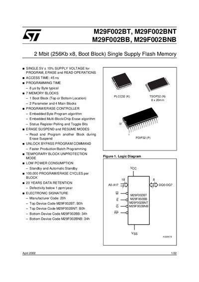 ST M29F002BT M29F002BNT M29F002BB M29F002BNB(1) handbook - cover page