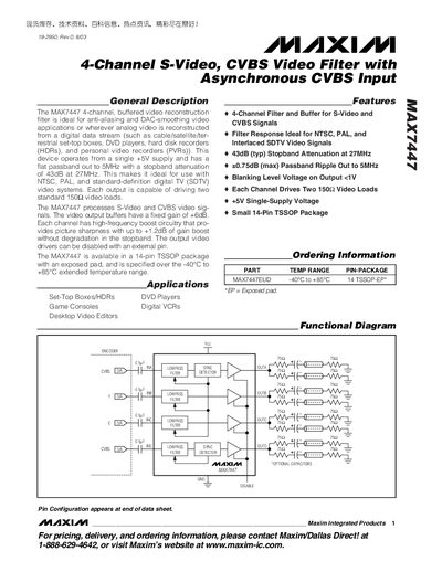 Maxim MAX7447 4-Channel S-Video/CVBS Video Filter Datasheet - cover page