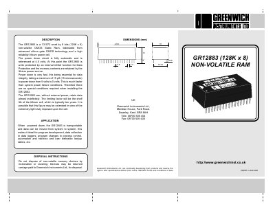Greenwich Instruments GR12883 Non-Volatile RAM Datasheet - cover page