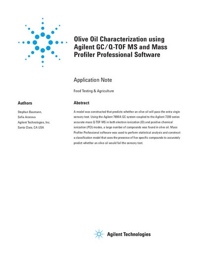 Olive Oil Characterization using Agilent GC/Q-TOF MS and Mass Profiler Professional Software Application Note - cover page
