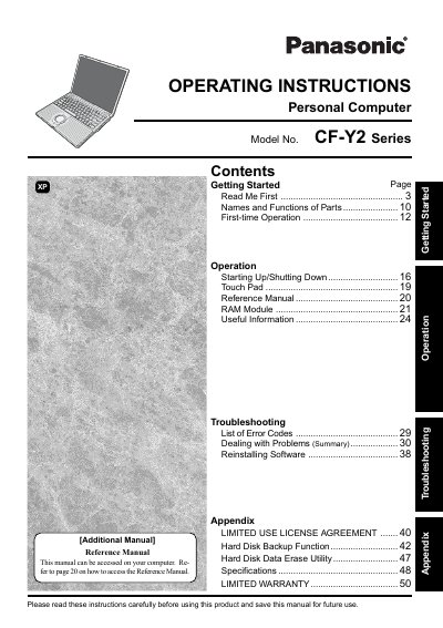 Panasonic CF-Y2 Series Personal Computer Operating Instructions