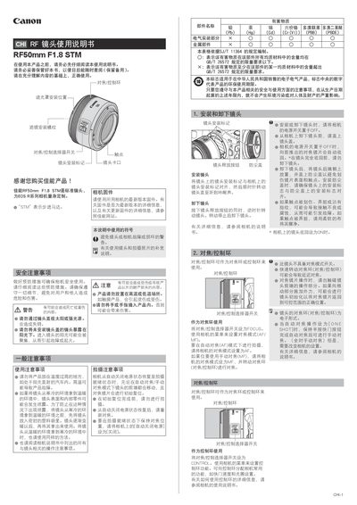 Canon RF50mm F1.8 STM User Manual - cover page
