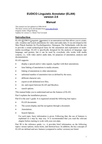 EUDICO ELAN Version 2.6 User Manual - cover page