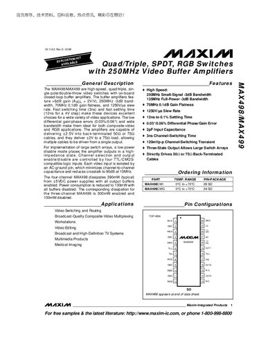 Maxim MAX498/MAX499 Video Switch Datasheet - cover page