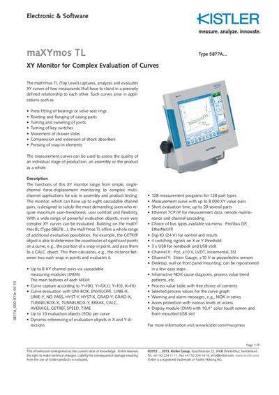 Kistler 5877A maXYmos TL XY Monitor User Manual - cover page