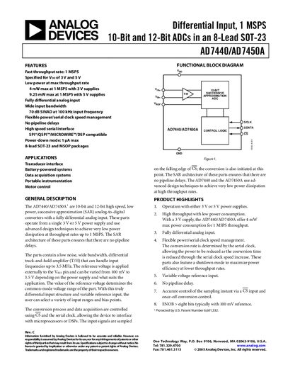 Analog Devices AD7440/AD7450A Datasheet - cover page