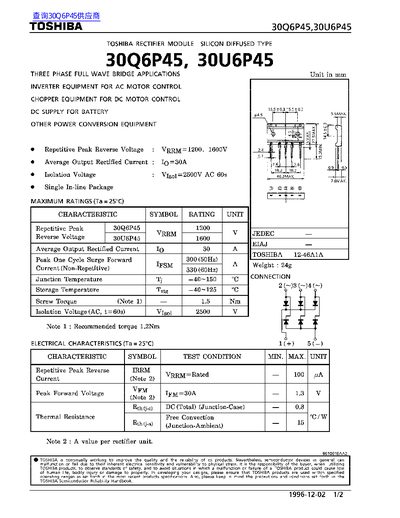 Toshiba 30Q6P45/30U6P45 Datasheet - cover page