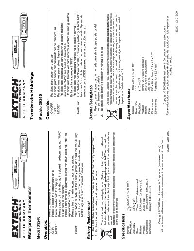 Extech 39240 Waterproof Thermometer User Manual - cover page