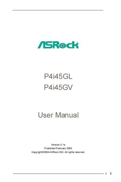 ASRock P4i45GL/P4i45GV Motherboard User Manual - cover page