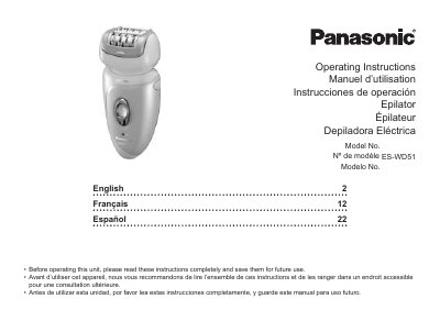 Panasonic ES-WD51 Wet/Dry Epilator Operating Instructions - cover page